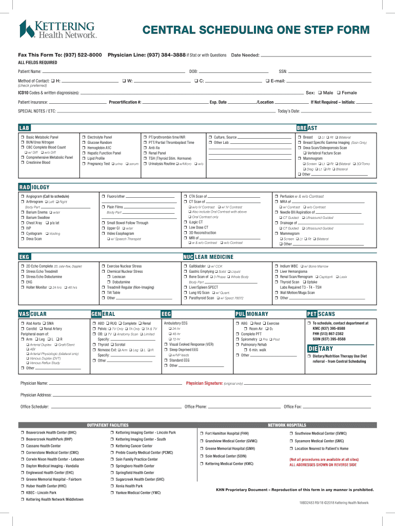  Central Scheduling One Step Form Kettering Health Network 2018-2024