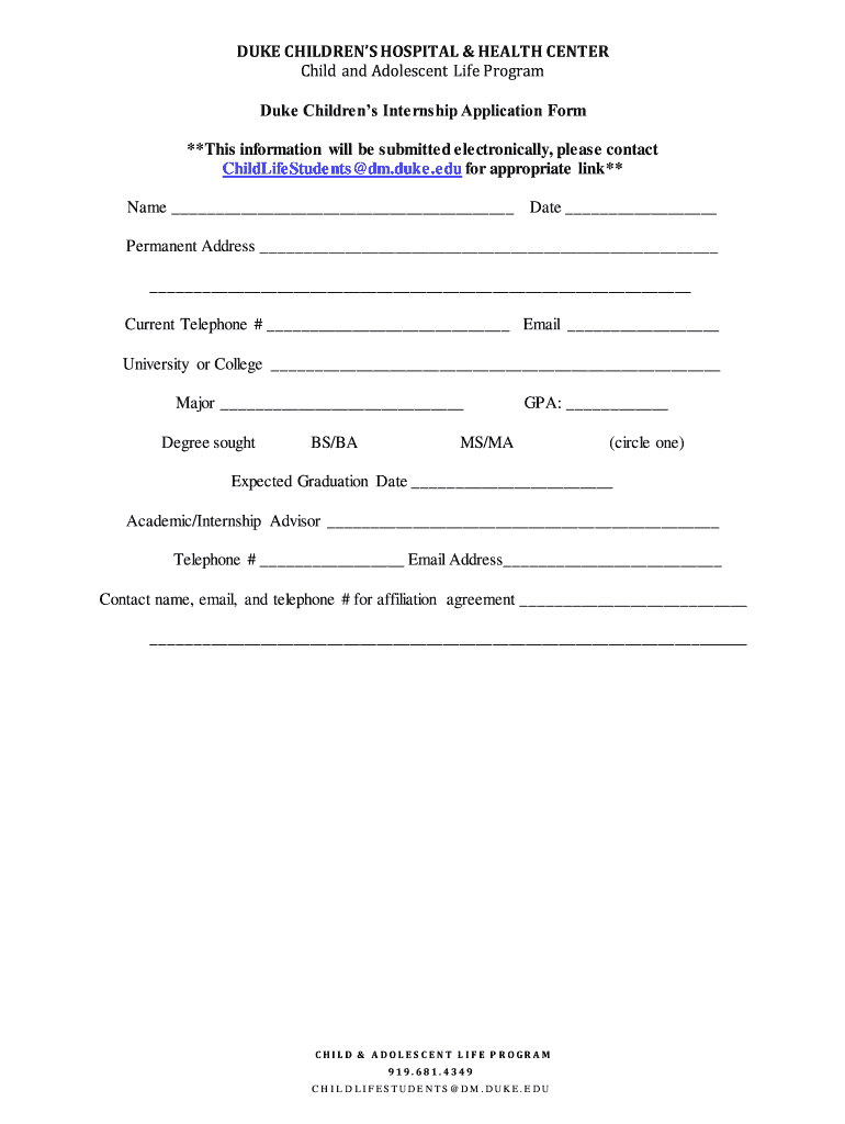 Duke Children's Internship Application Form