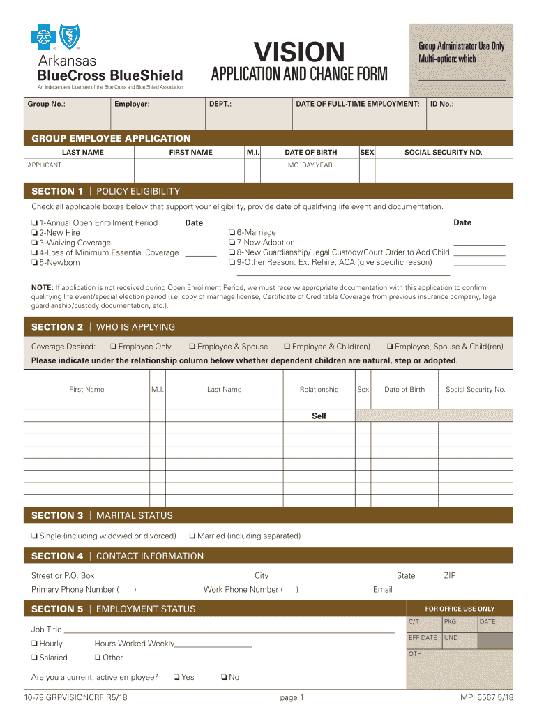 Group Employee Vision Application and Change Form
