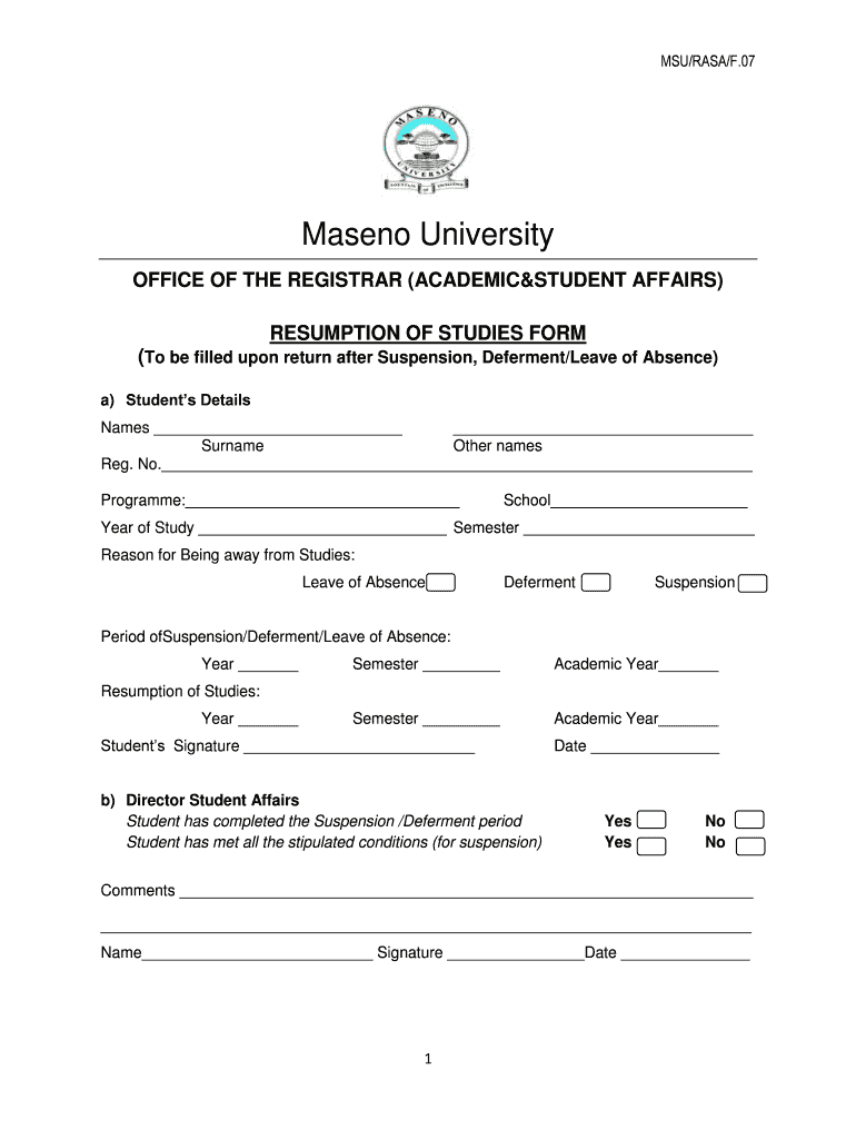 Msu Resumption Forms