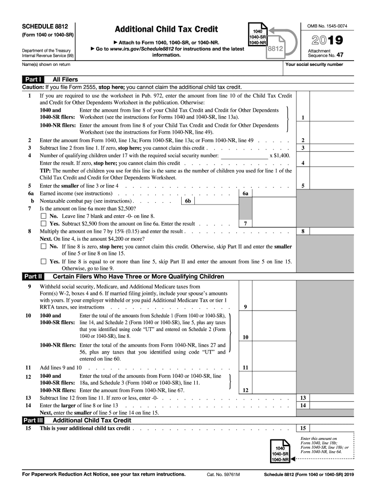 2019 Schedule 8812 (1040 form)