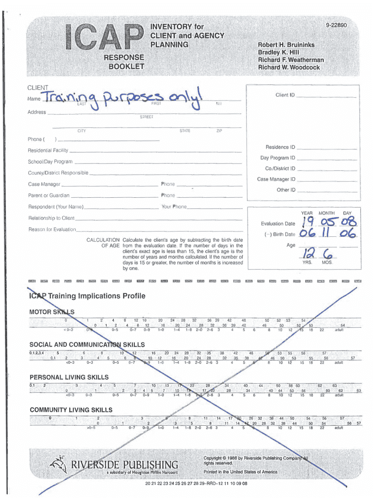 Inventory for Client and Agency Planning ICAP Training Example  Form