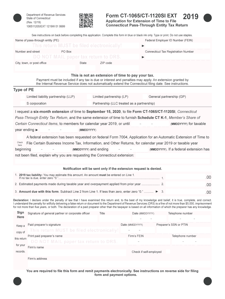  Connecticut Pass through Entity Tax Return 2019