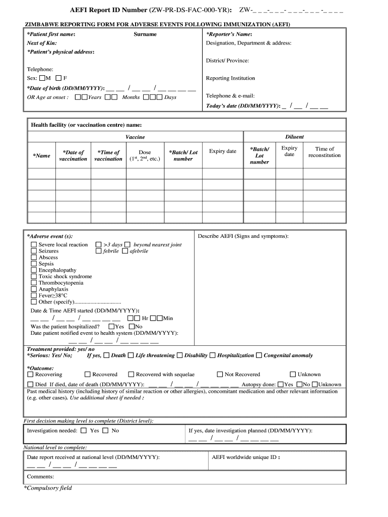 Aefi Reporting Form