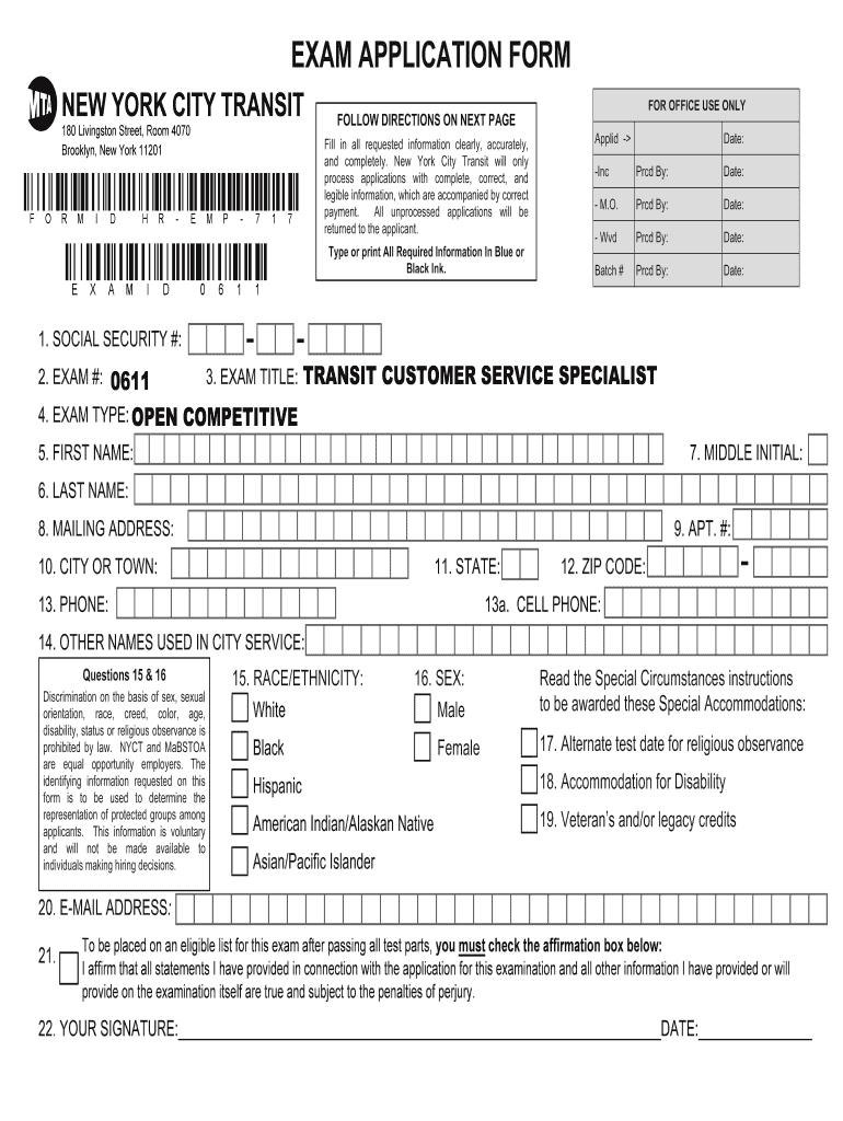 Transit Customer Service Specialists, Exams 0609 & 0611  Form