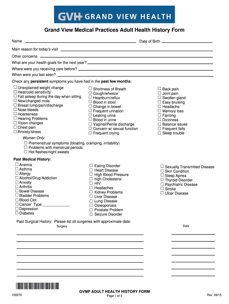 Grand View Medical Practices Adult Health History Form Tr Tr Tr Tr