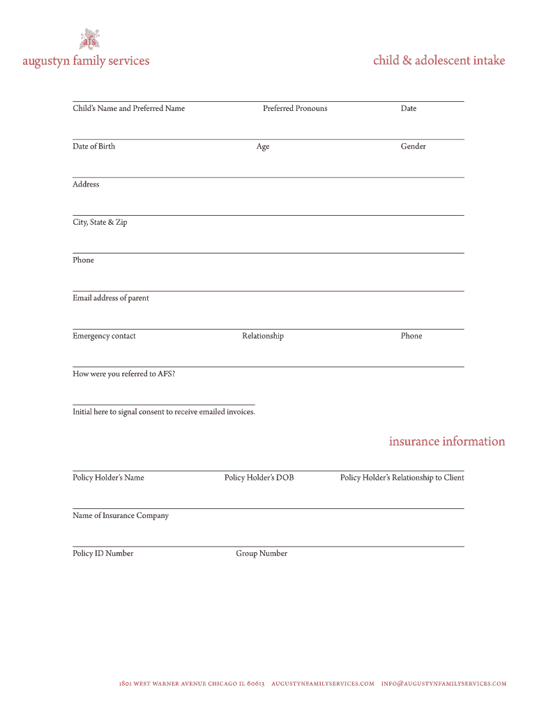 Child &amp; Adolescent Intake  Form