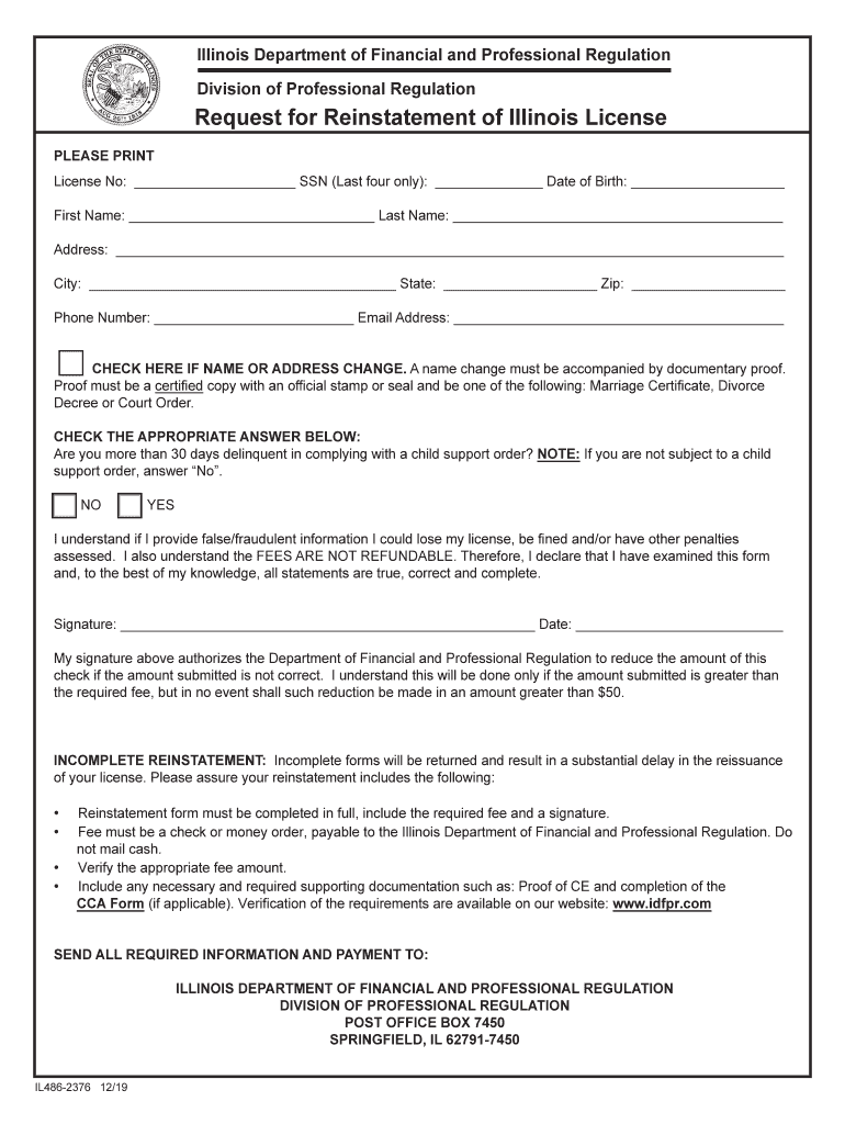 Idfpr Reinstatement Form