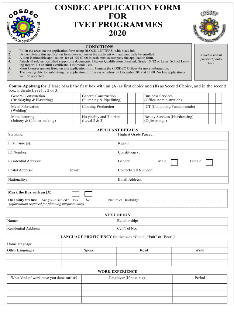 Cosdec Application Forms