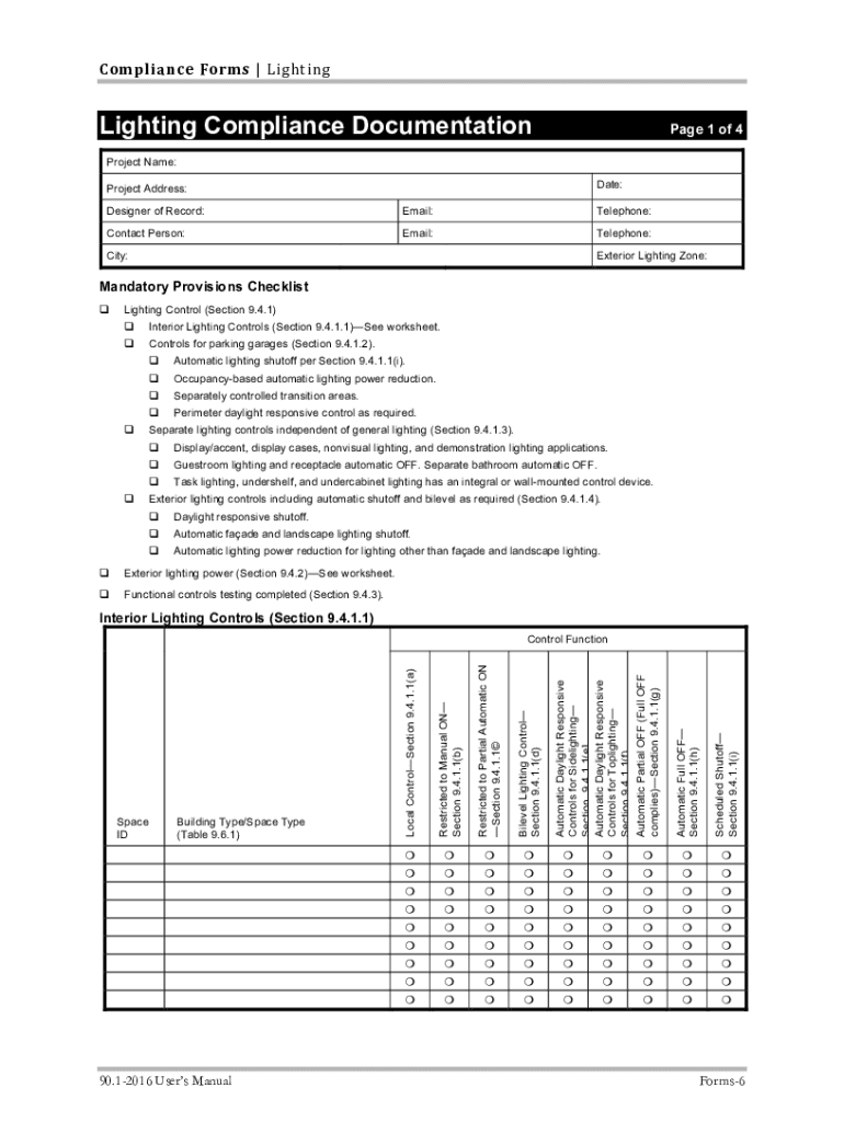 ASHRAE2016 Sect9 Lighting SpxSp Compliance  Form