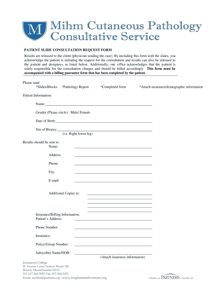 BRIGHAM and WOMENS HOSPITAL Patient Slide Consultation Form PDF