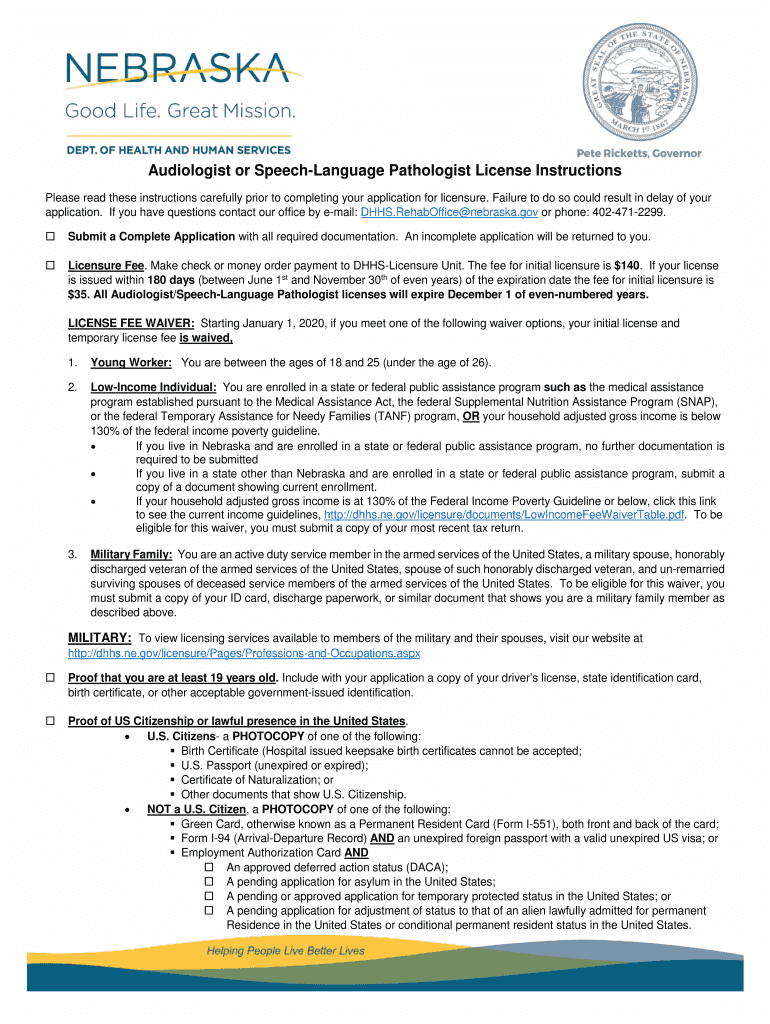 Audiologist or Speech Language Pathologist License Instructions  Form