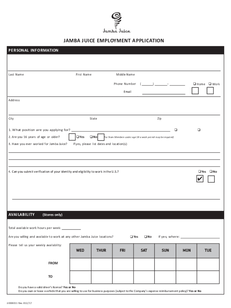 Juice Employment Application  Form