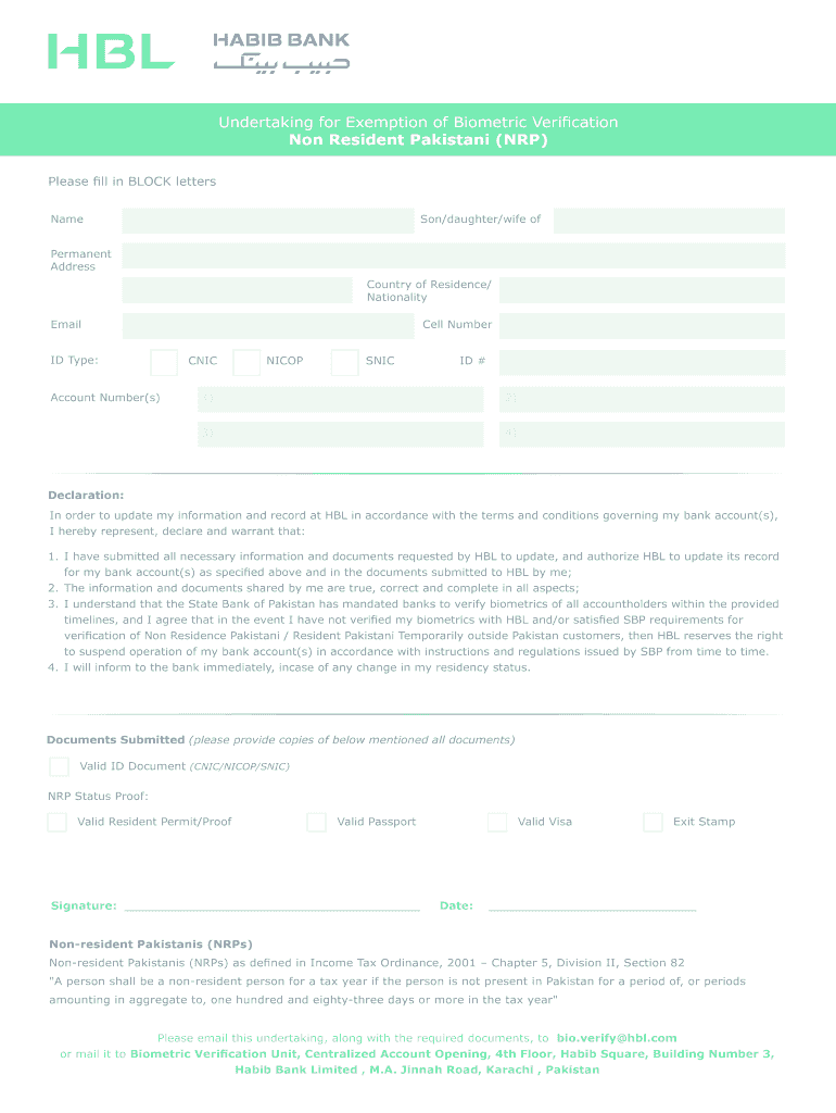 Hbl Biometric Verification  Form