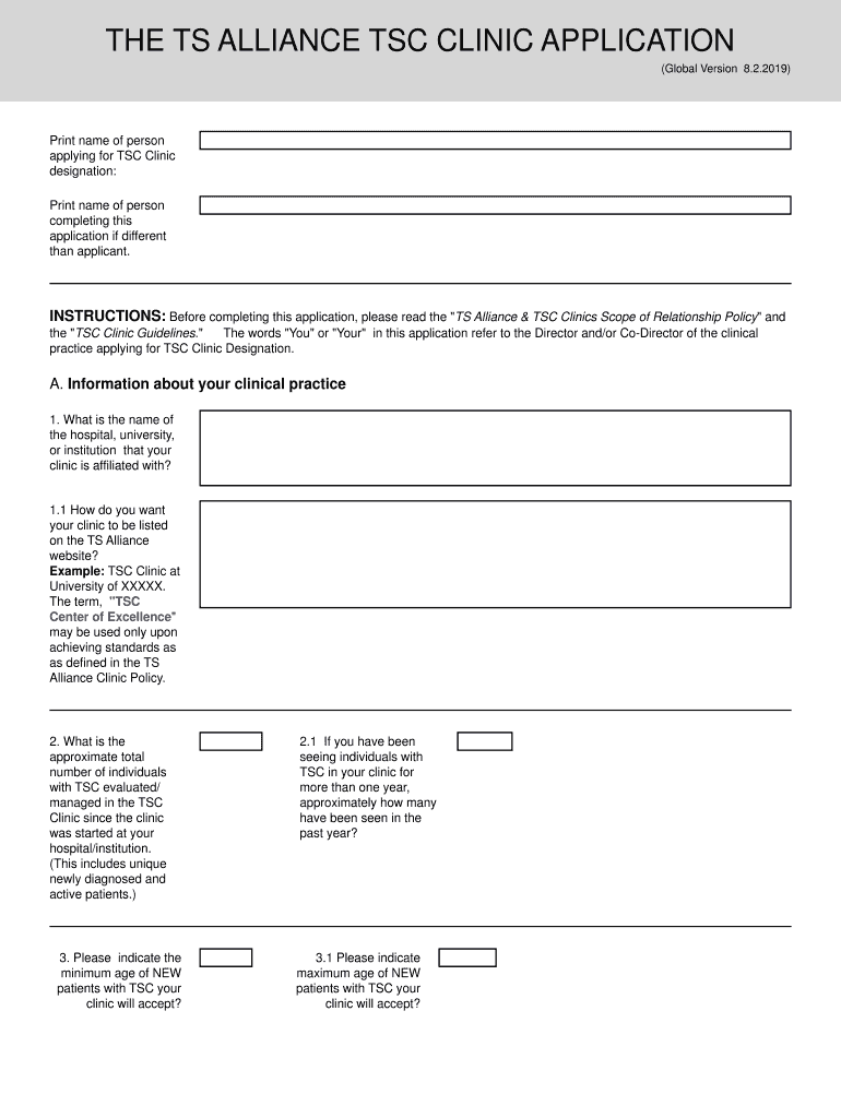 The Ts Alliance Tsc Clinic Application Tuberous Sclerosis Alliance  Form