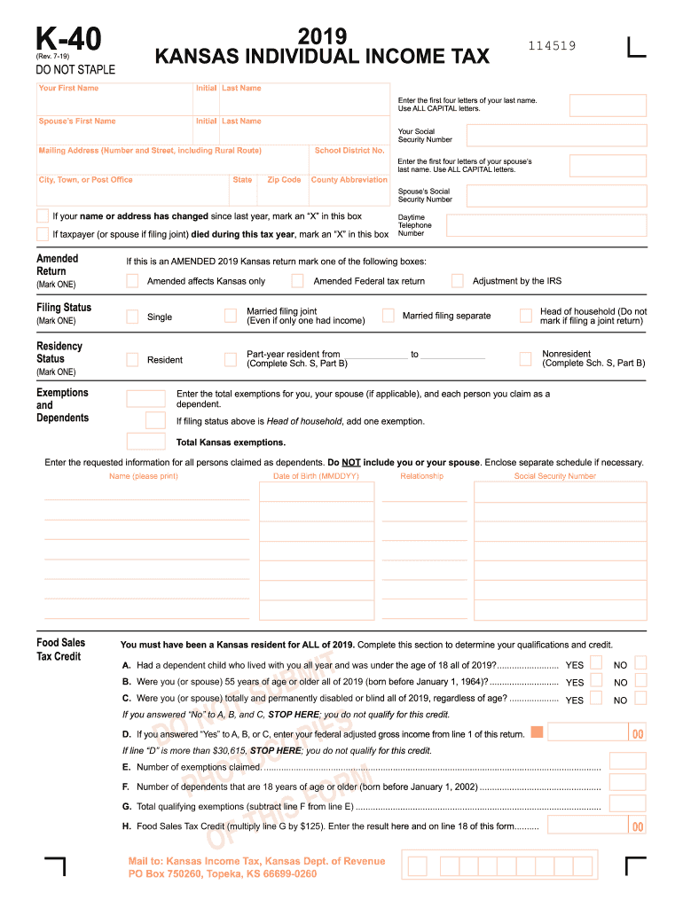 Kansas Tax Forms K 40
