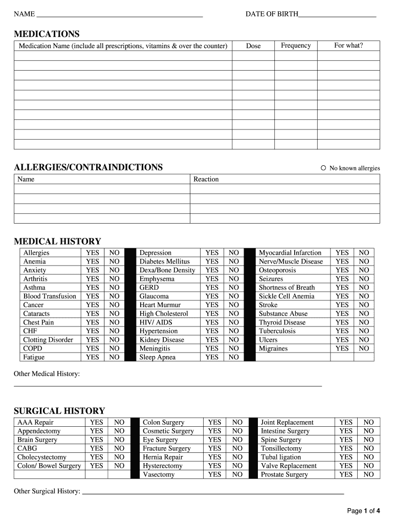 Medical History Form History Form