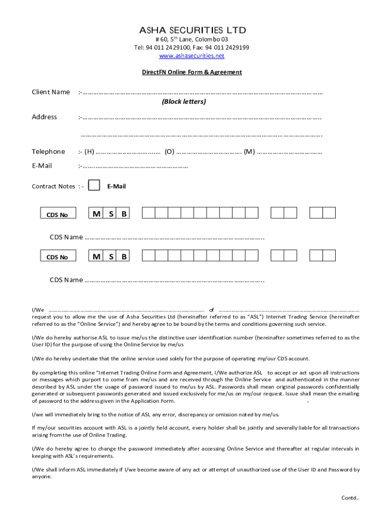  ASHA SECURITIES LTD # 60, 5th Lane, Colombo 03 Tel 2019-2024