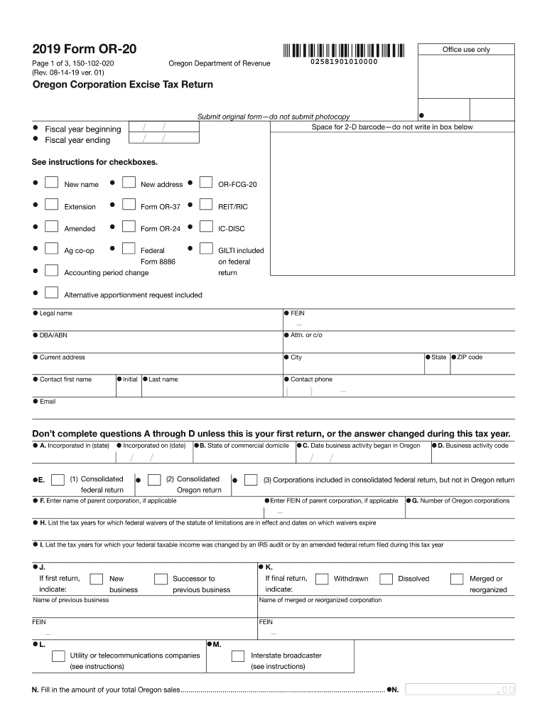 Oregon Form 20 Excise Tax Form