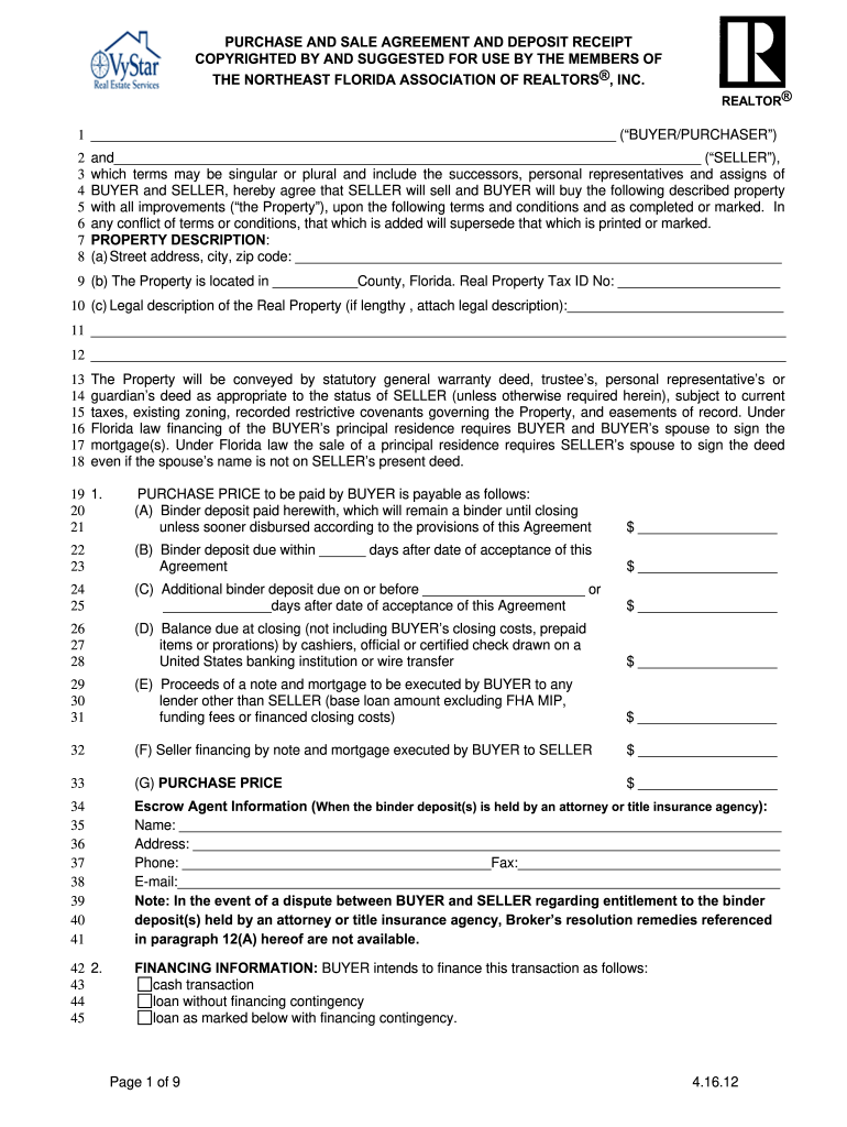 Purchase Deposit Receipt  Form