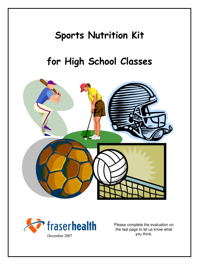 Sports Nutrition Kit for High School Classes Fraser Health Authority  Form