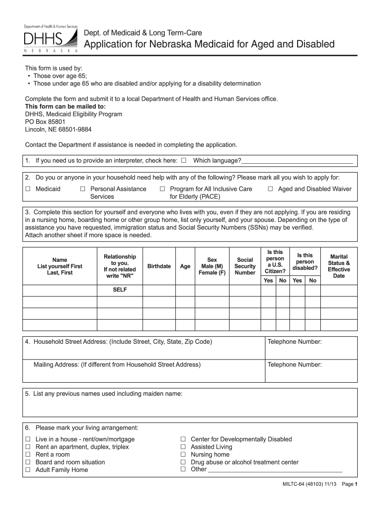 Application for Nebraska Medicaid for Aged and Disabled Dhhs Ne  Form