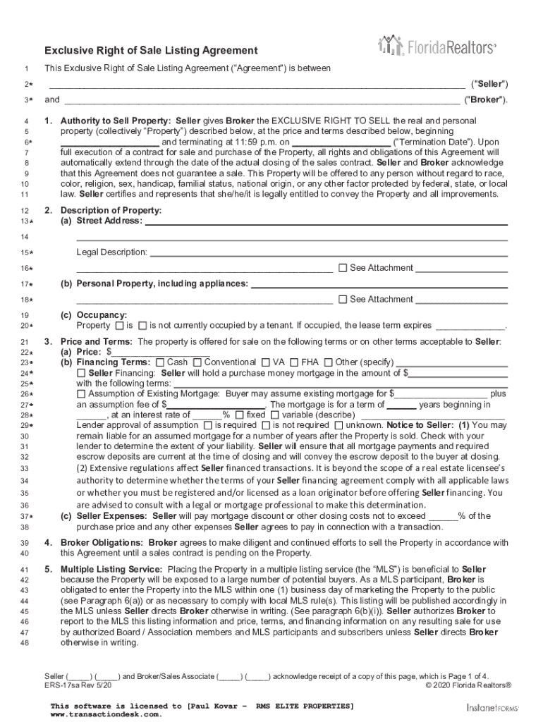 Sample Copy of a Completed Listing Agreement Ky  Form
