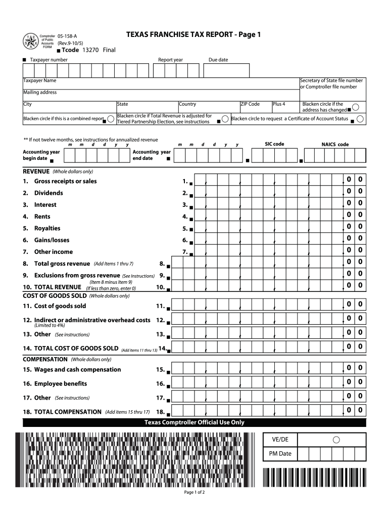 Get and Sign 05 158 a TEXAS FRANCHISE TAX REPORT Page 1 2020 Form