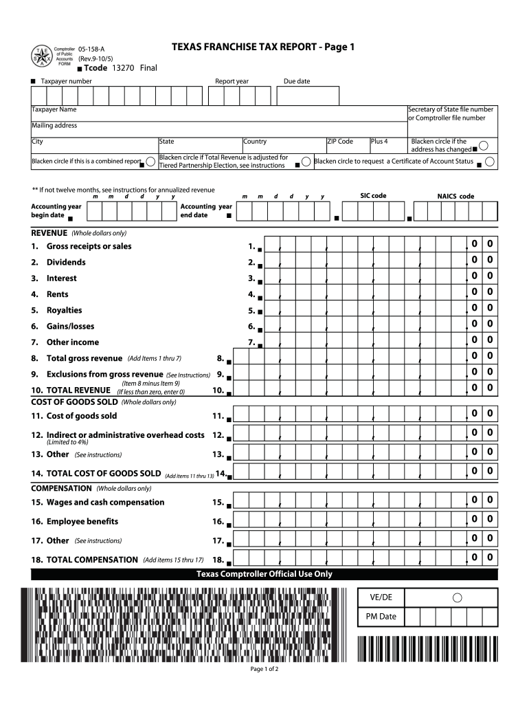  05 158 a TEXAS FRANCHISE TAX REPORT Page 1 2020