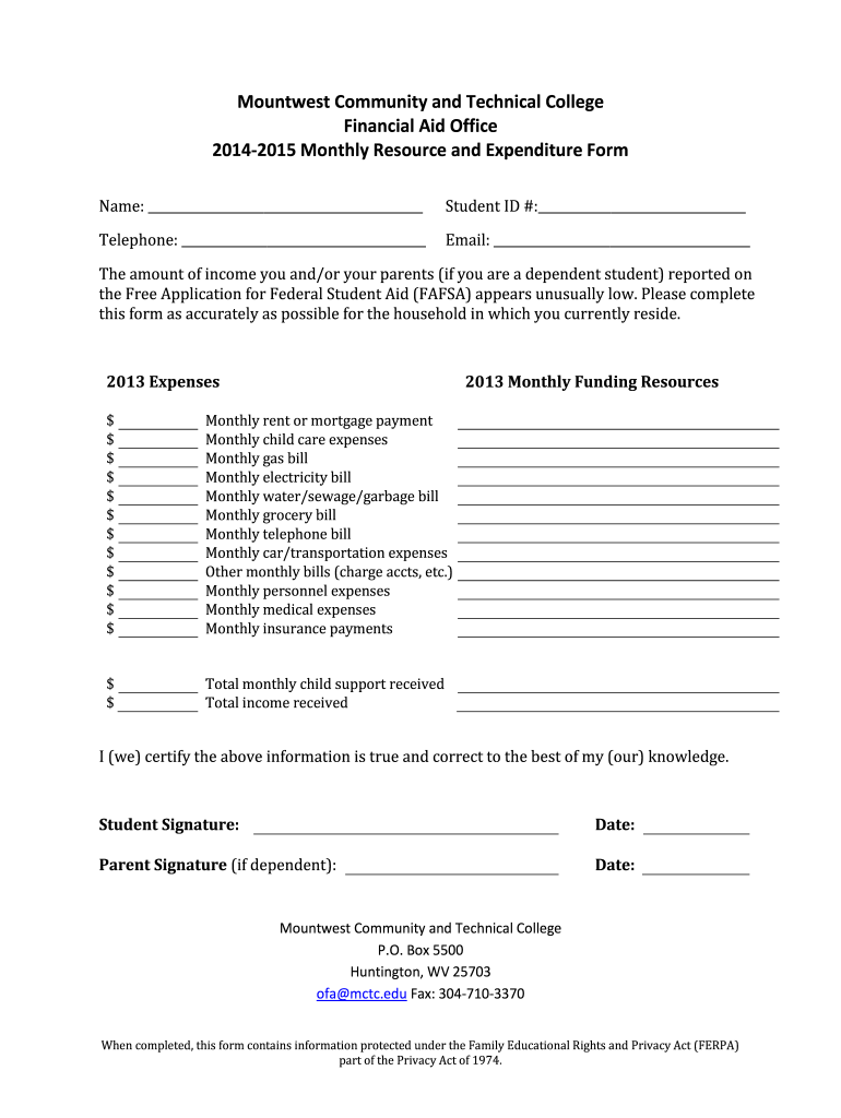  Monthly Resource Amp Expenditures Mountwest Community Bb Mctc 2014