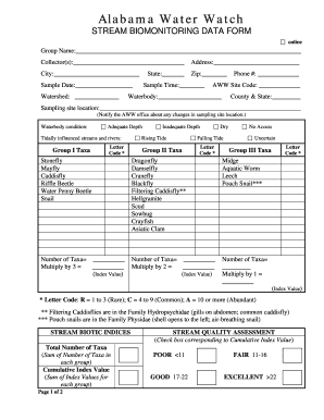 Alabama Water Watch Macroinvertebrate Data Forms