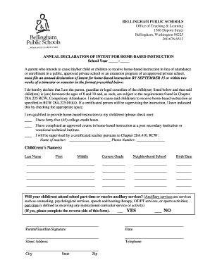 Homeschool Intent Form Bellingham Public Schools Bellinghamschools