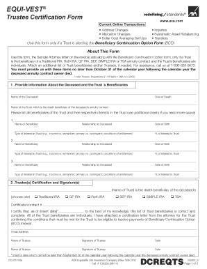 EQUI VEST Trustee Certification Form AXA