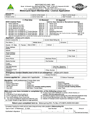 Motorcycle Club Registration Form