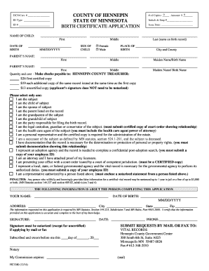 Birth Certificate Hennepin County  Form