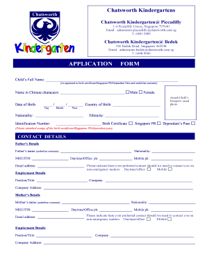 Admission Form for Kindergarten School
