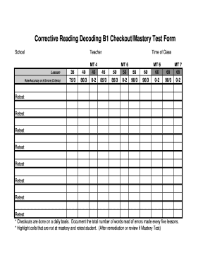 Corrective Reading Decoding B1 CheckoutMastery Test Form