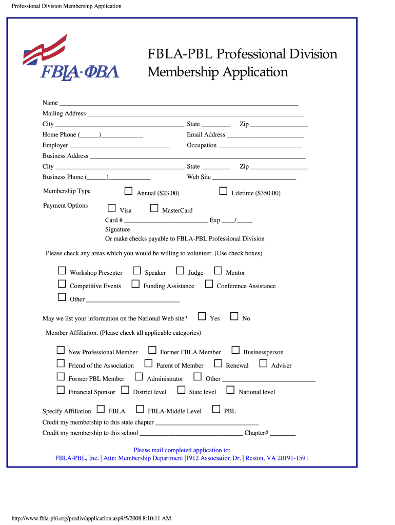 Professional Division Membership Application FBLA PBL Images Pcmac  Form
