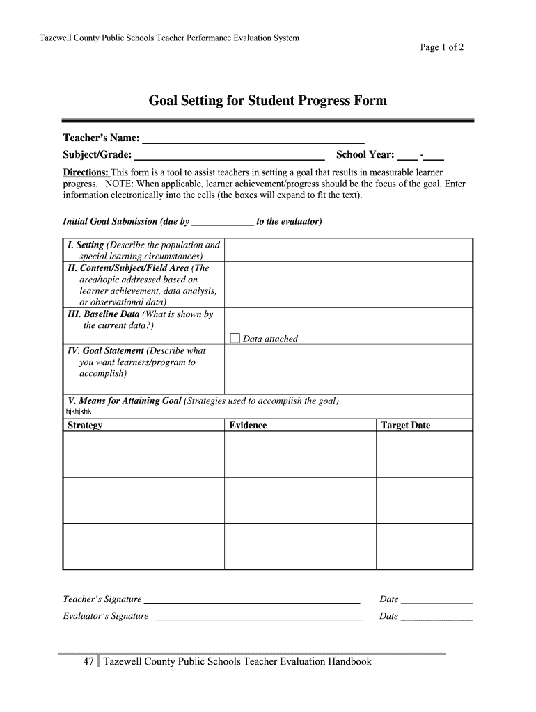Get and Sign Goal Setting for Student Progress Form  Images Pcmac