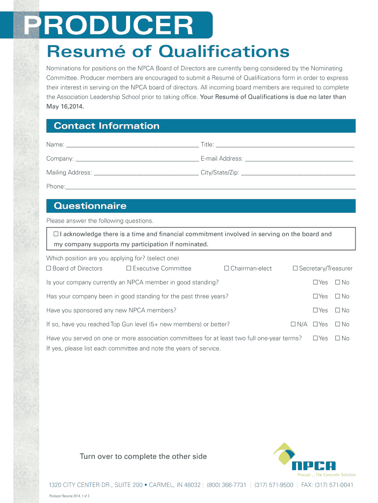 Producer Member Resume of Qualifications Interactive PDF  Precast  Form