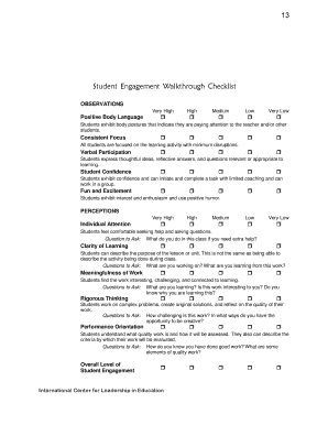 Student Engagement Walkthrough Checklist  Form