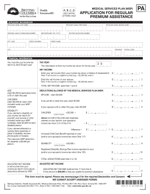 BC MSP Premium Assistance Form Fnsds