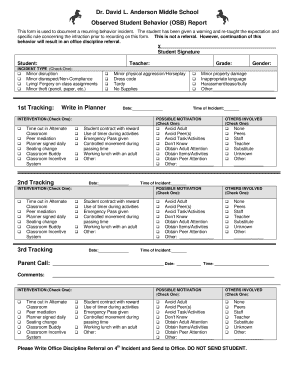 Minor Infraction Report  Form