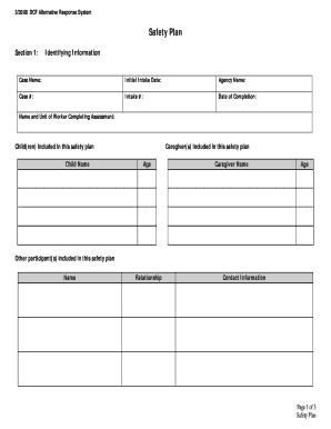 Printable Child Safety Plan Template  Form