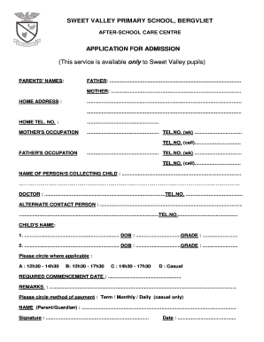 Aftercare Registration Form