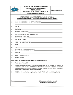 Information Form NOC for Dangerous Goods CAAF 015 ATNR 1 0 124 29 236