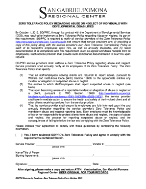 Zero Tolerance Policy San GabrielPomona Regional Center Sgprc  Form