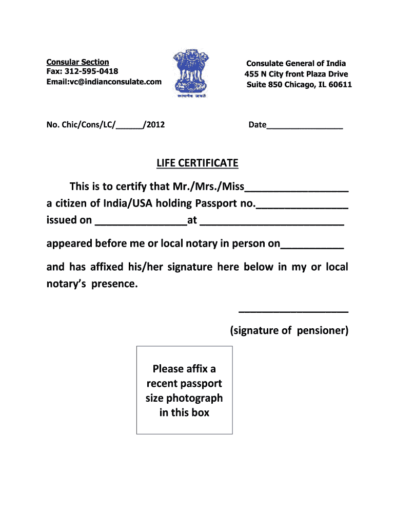 Life Certificate India  Form