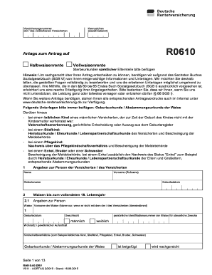 Antrag Halbwaisenrente Vordruck R0610  Form