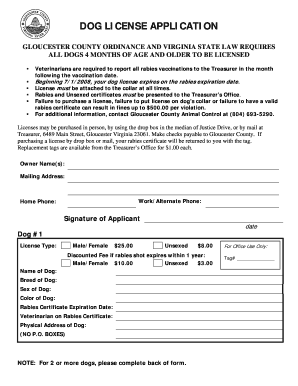DOG LICENSE APPLICATION Gloucester County Virginia Gloucesterva  Form
